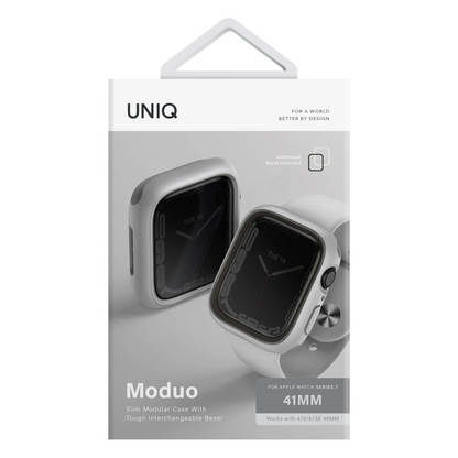 Uniq Apple Watch 41mm Moduo Camlı Kasa Ekran Koruyucu - Gümüş-Gri