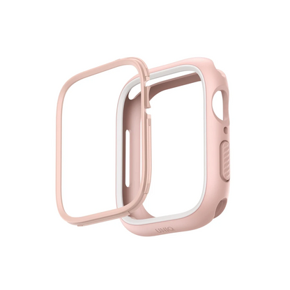 Uniq Apple Watch 41mm Moduo Camlı Kasa Ekran Koruyucu - Pembe-Beyaz