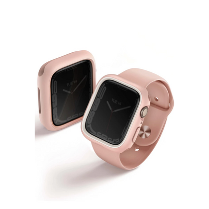 Uniq Apple Watch 41mm Moduo Camlı Kasa Ekran Koruyucu - Pembe-Beyaz