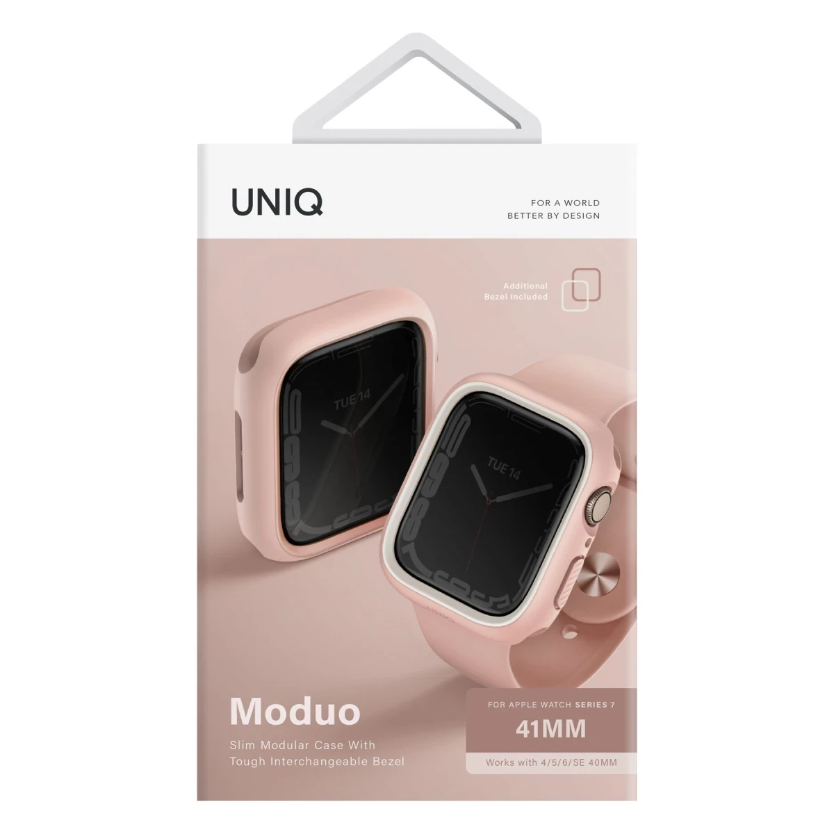 Uniq Apple Watch 41mm Moduo Camlı Kasa Ekran Koruyucu - Pembe-Beyaz