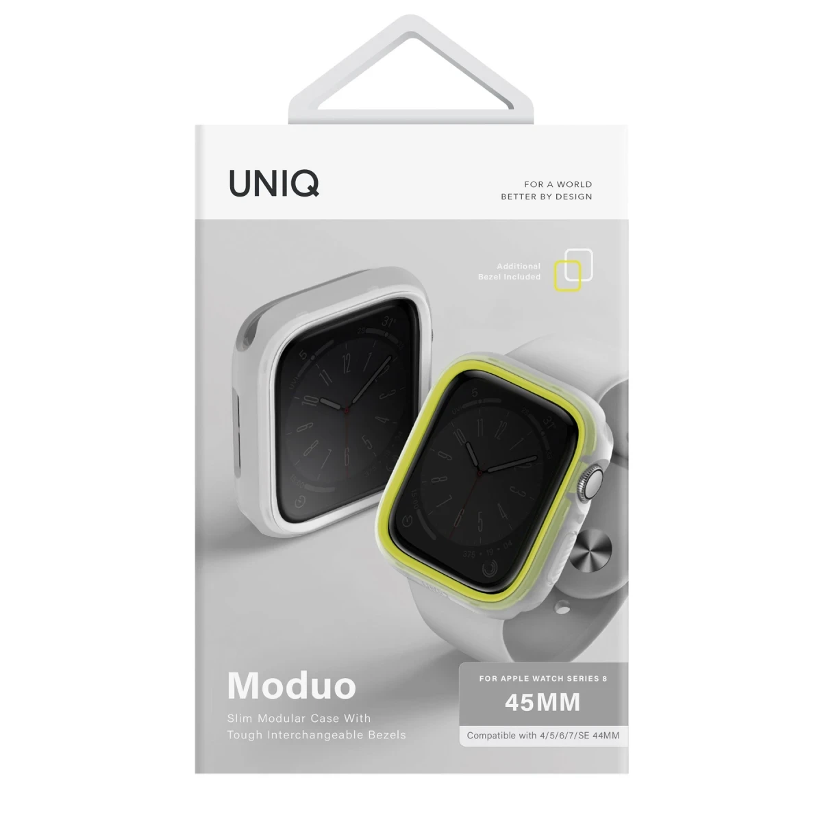Uniq Apple Watch 41mm Moduo Camlı Kasa Ekran Koruyucu - Sarı-Beyaz