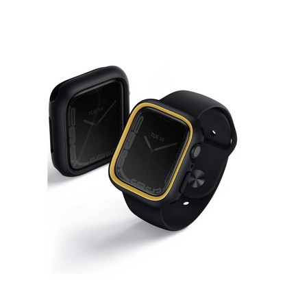 Uniq Apple Watch 41mm Moduo Camlı Kasa Ekran Koruyucu - Siyah-Sarı