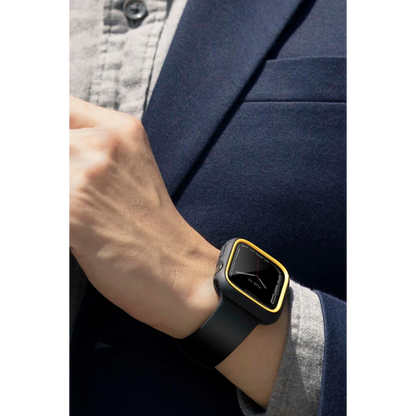 Uniq Apple Watch 41mm Moduo Camlı Kasa Ekran Koruyucu - Siyah-Sarı