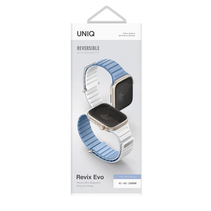Uniq Apple Watch 41mm Revix Evo Reversible Manyetik Kordon - Mavi-Beyaz