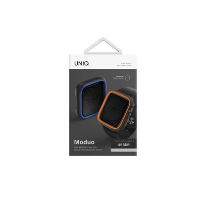 Uniq Apple Watch 45mm Moduo Camlı Kasa Ekran Koruyucu - Turuncu-Mavi
