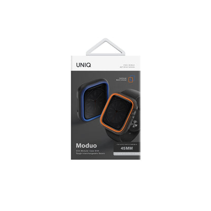 Uniq Apple Watch 45mm Moduo Camlı Kasa Ekran Koruyucu - Turuncu-Mavi
