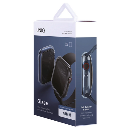 Uniq Apple Watch 45mm Glase Dual Pack Kasa Koruyucu - Siyah-Şeffaf