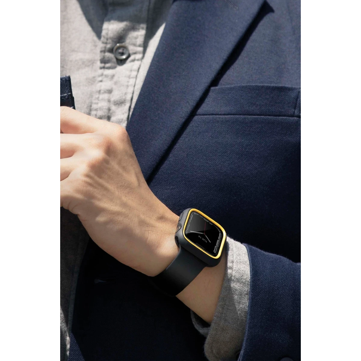 Uniq Apple Watch 45mm Moduo Camlı Kasa Ekran Koruyucu - Gümüş-Gri