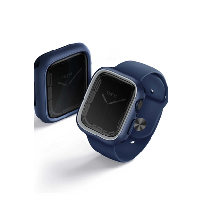 Uniq Apple Watch 45mm Moduo Camlı Kasa Ekran Koruyucu - Lacivert-Gri