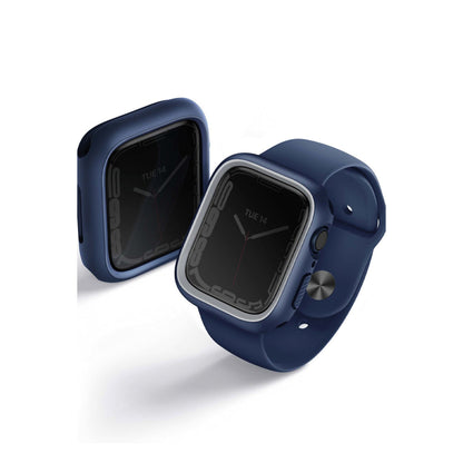 Uniq Apple Watch 45mm Moduo Camlı Kasa Ekran Koruyucu - Lacivert-Gri