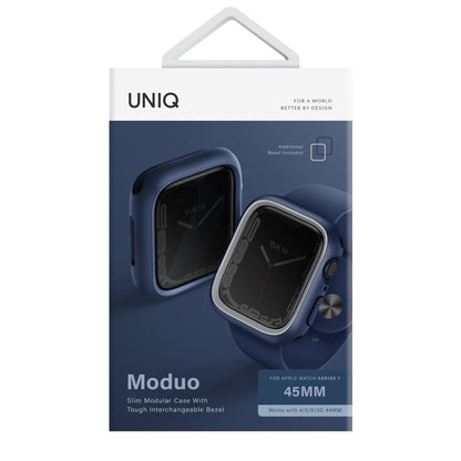 Uniq Apple Watch 45mm Moduo Camlı Kasa Ekran Koruyucu - Lacivert-Gri