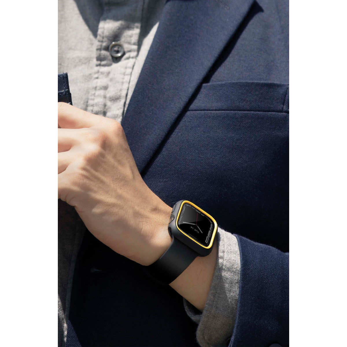 Uniq Apple Watch 45mm Moduo Camlı Kasa Ekran Koruyucu - Lacivert-Gri