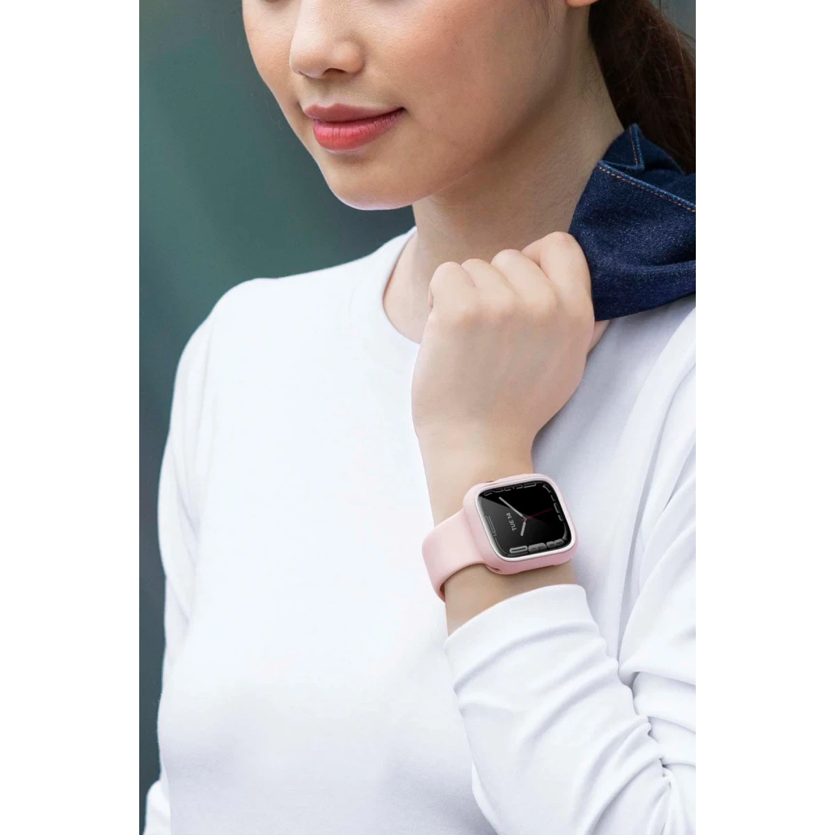 Uniq Apple Watch 45mm Moduo Camlı Kasa Ekran Koruyucu - Sarı-Beyaz