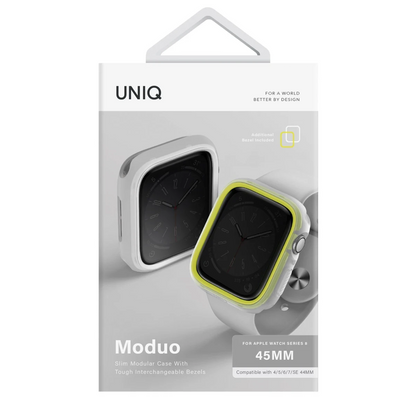 Uniq Apple Watch 45mm Moduo Camlı Kasa Ekran Koruyucu - Sarı-Beyaz