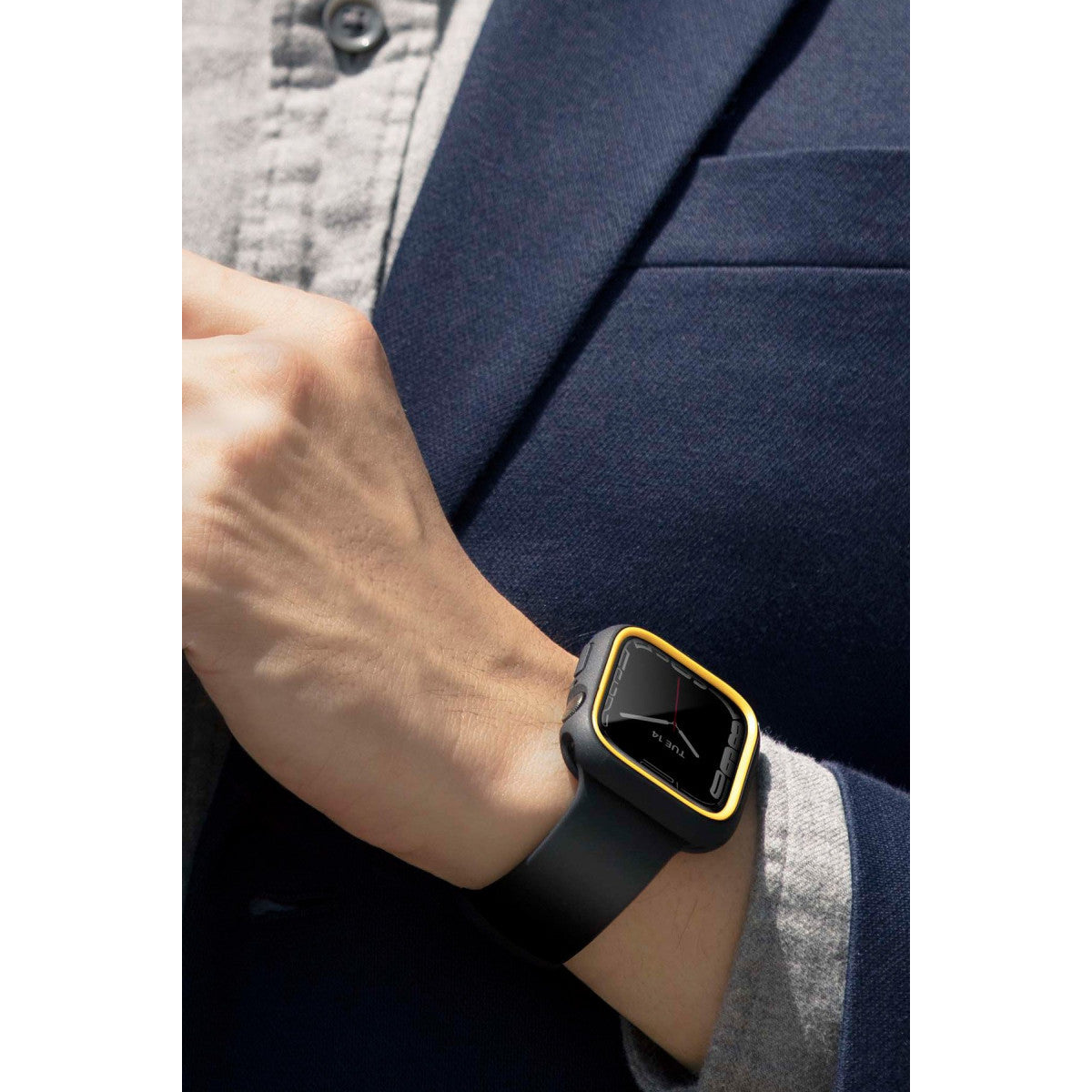 Uniq Apple Watch 45mm Moduo Camlı Kasa Ekran Koruyucu - Lacivert-Gri
