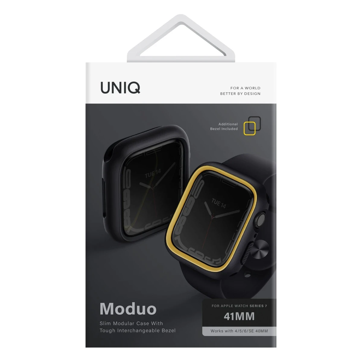 Uniq Apple Watch 45mm Moduo Camlı Kasa Ekran Koruyucu - Siyah-Sarı