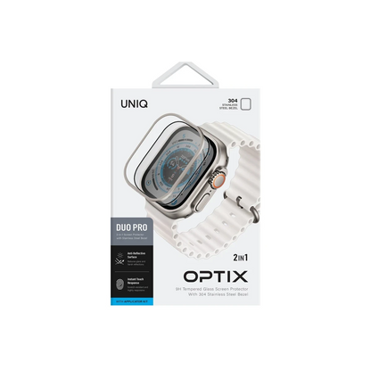 Uniq Apple Watch Ultra 49mm Optix Duo Pro Anti Reflective Camlı Çelik Kasa Koruyucu - Gümüş