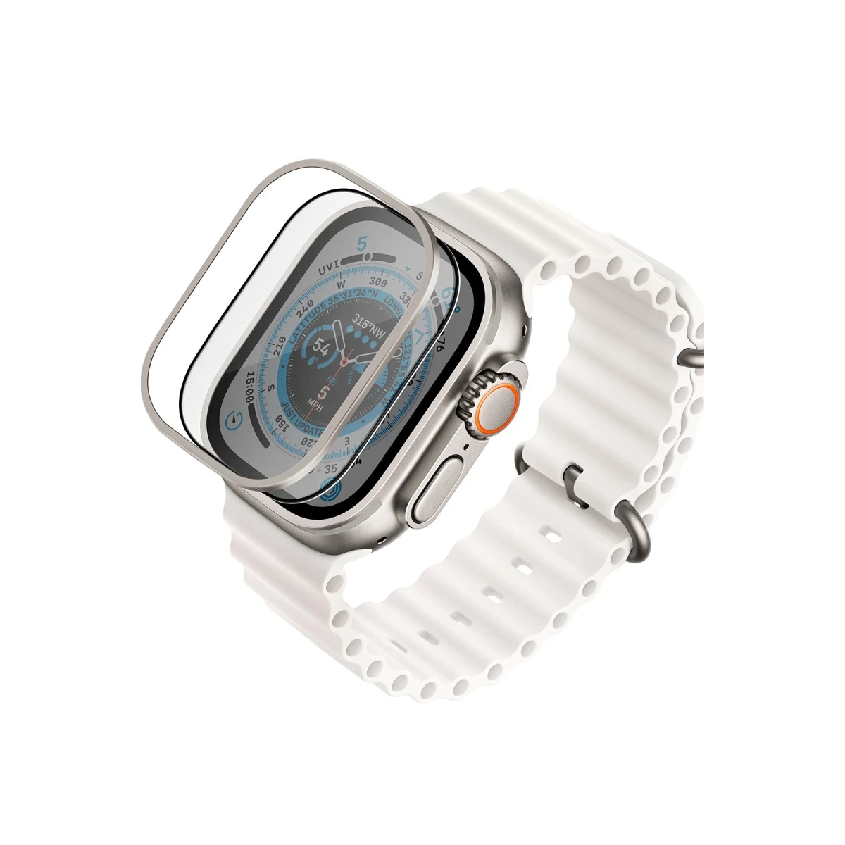 Uniq Apple Watch Ultra 49mm Optix Duo Pro Anti Reflective Camlı Çelik Kasa Koruyucu - Gümüş