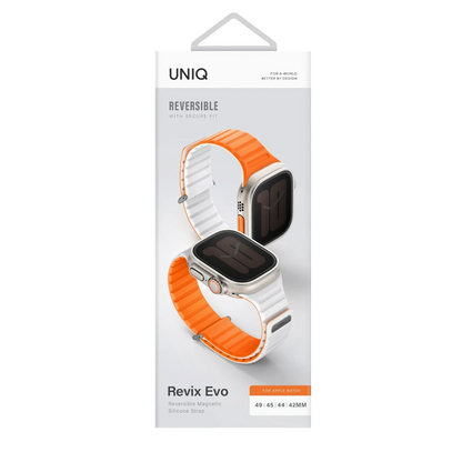 Uniq Apple Watch Ultra 49mm Revix Evo Reversible Manyetik Kordon - Turuncu-Beyaz