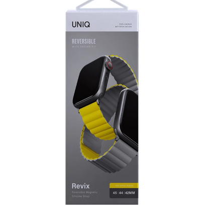 Uniq Apple Watch Ultra 49mm Revix Reversible Manyetik Kordon - Sarı-Koyu Yeşil