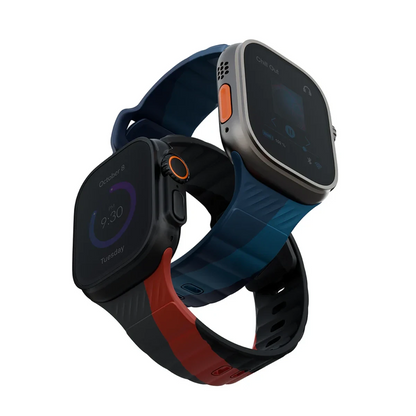 Uniq Apple Watch Ultra 49mm Stride Rubber FKM Designer Edition Silikon Kordon - Siyah-Kırmızı