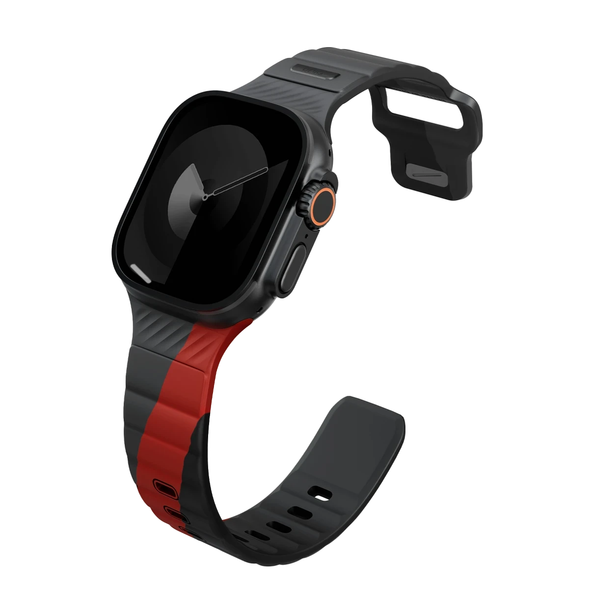 Uniq Apple Watch Ultra 49mm Stride Rubber FKM Designer Edition Silikon Kordon - Siyah-Kırmızı