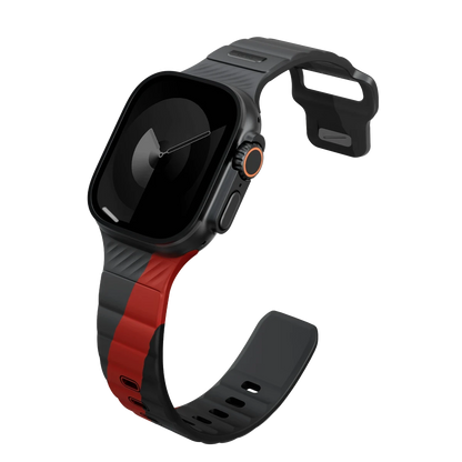 Uniq Apple Watch Ultra 49mm Stride Rubber FKM Designer Edition Silikon Kordon - Siyah-Kırmızı