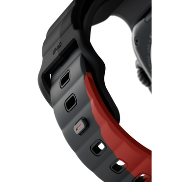Uniq Apple Watch Ultra 49mm Stride Rubber FKM Designer Edition Silikon Kordon - Siyah-Kırmızı