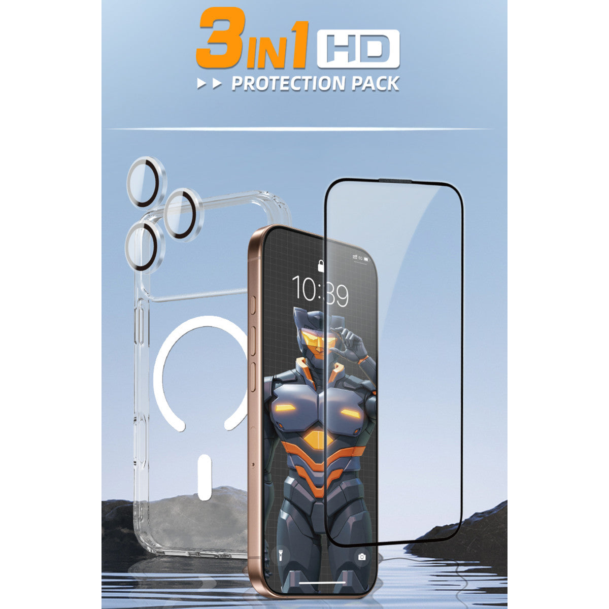 URR Apple iPhone 17 Crystal Clear Magsafe 3in1 Ekran Koruyucu ve Kamera Lens Koruyucu