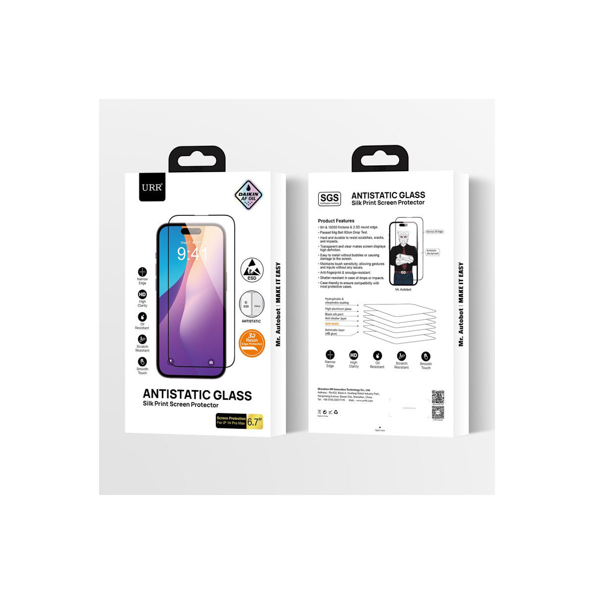 URR Apple iPhone 14 Pro 2.5D Antistatik Silkscreen Cam Ekran Koruyucu