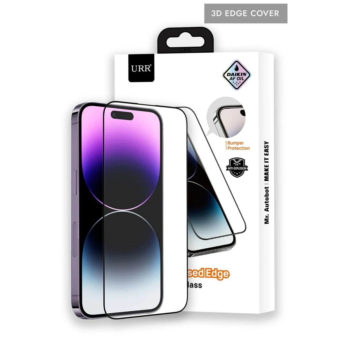 URR Apple iPhone 14 Pro 3D Silikon Edge HD Cam Ekran Koruyucu - Siyah