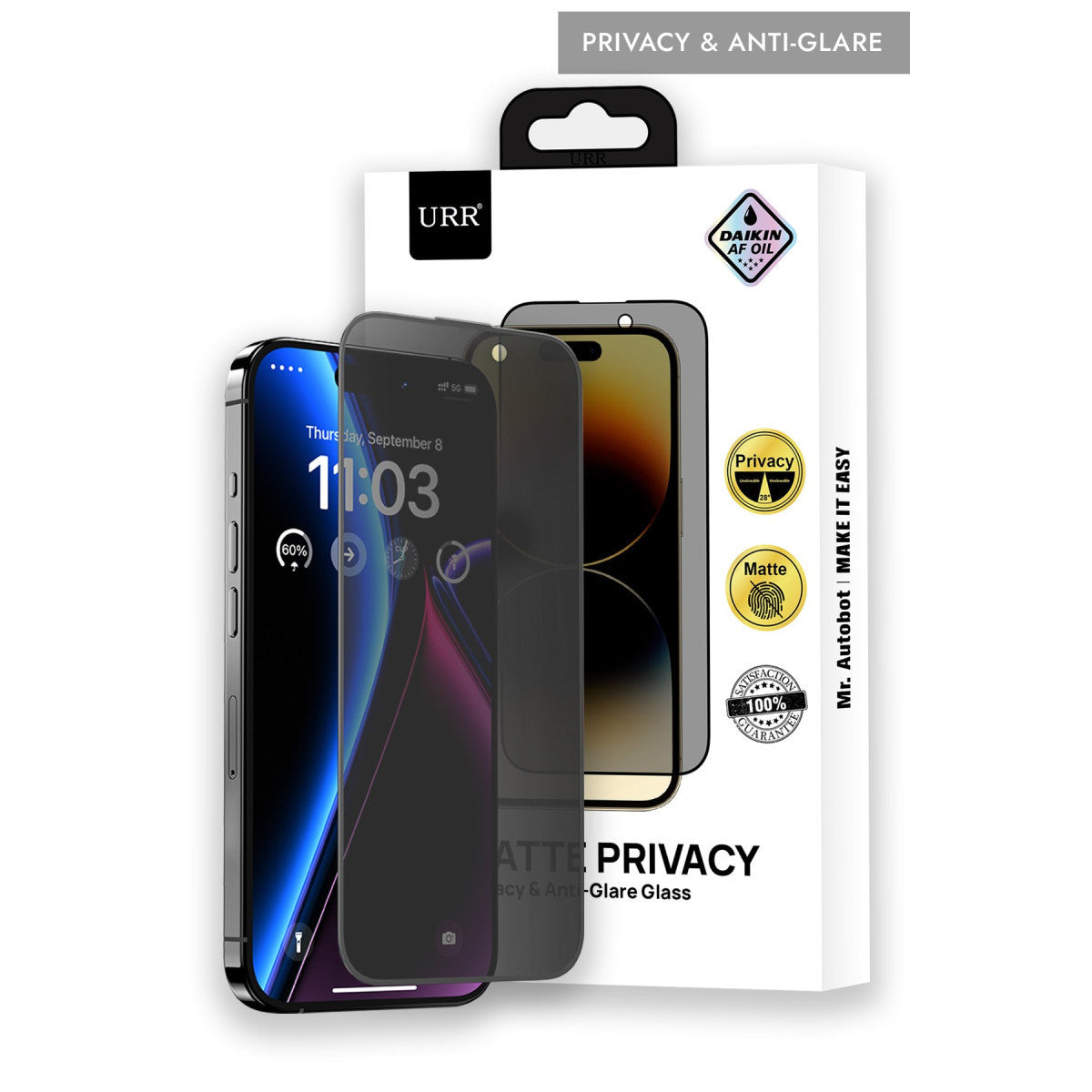 URR Apple iPhone 14 Pro Matte Privacy Cam Ekran Koruyucu