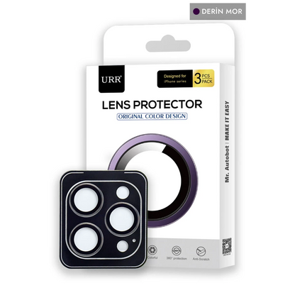 URR Apple iPhone 14 Pro Max 3D PVD Dioxide Kamera Lens Koruyucu - Derin Mor