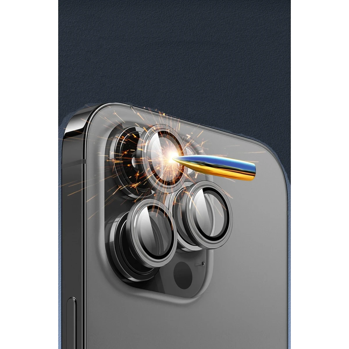 URR Apple iPhone 14 Pro Max 3D PVD Dioxide Kamera Lens Koruyucu - Derin Mor
