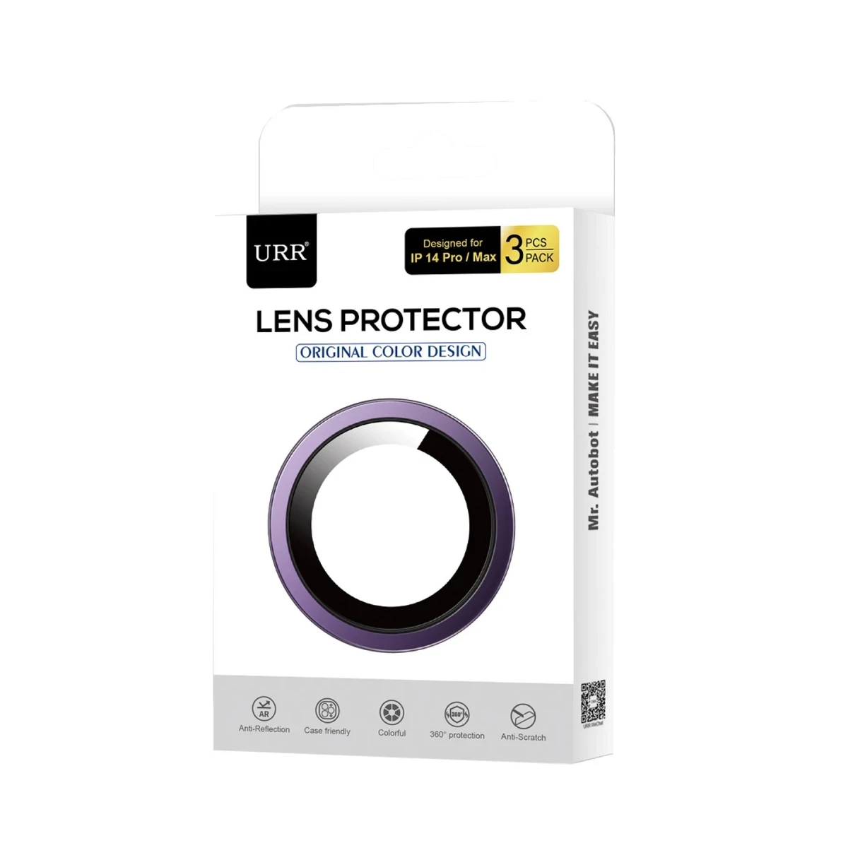 URR Apple iPhone 14 Pro Max 3D PVD Dioxide Kamera Lens Koruyucu - Gümüş