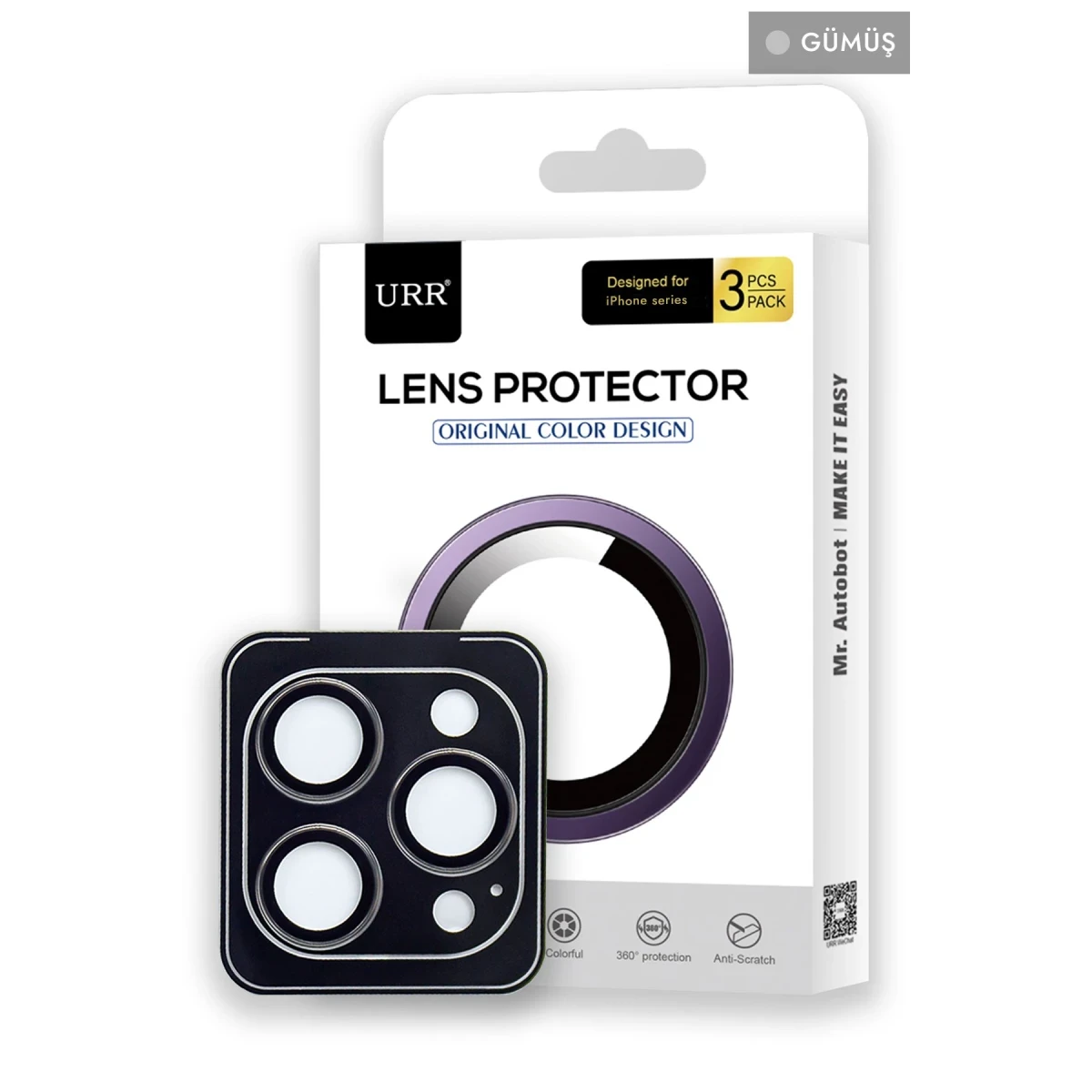 URR Apple iPhone 14 Pro Max 3D PVD Dioxide Kamera Lens Koruyucu - Gümüş