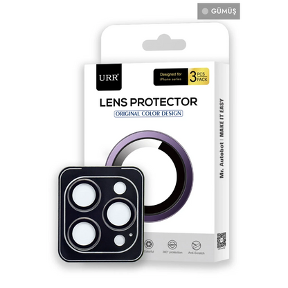 URR Apple iPhone 14 Pro Max 3D PVD Dioxide Kamera Lens Koruyucu - Gümüş