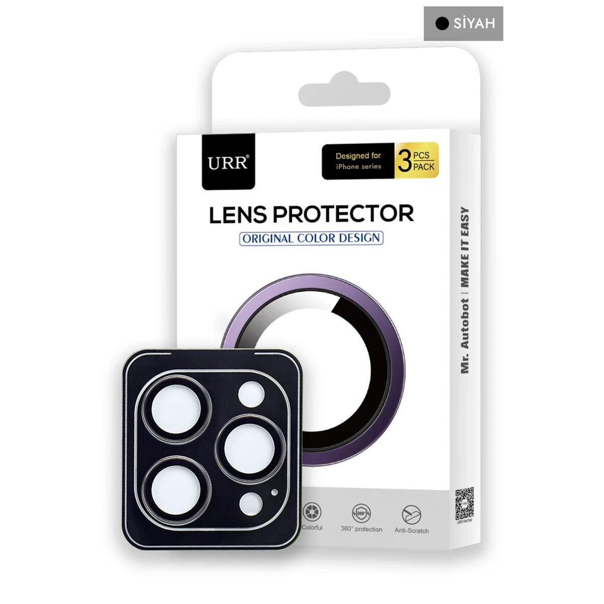 URR Apple iPhone 14 Pro Max 3D PVD Dioxide Kamera Lens Koruyucu - Siyah