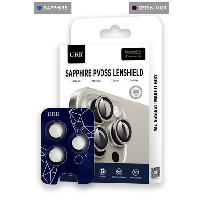 URR Apple iPhone 14 Pro Max Sapphire PVDSS Kamera Lens Koruyucu - Derin Mor