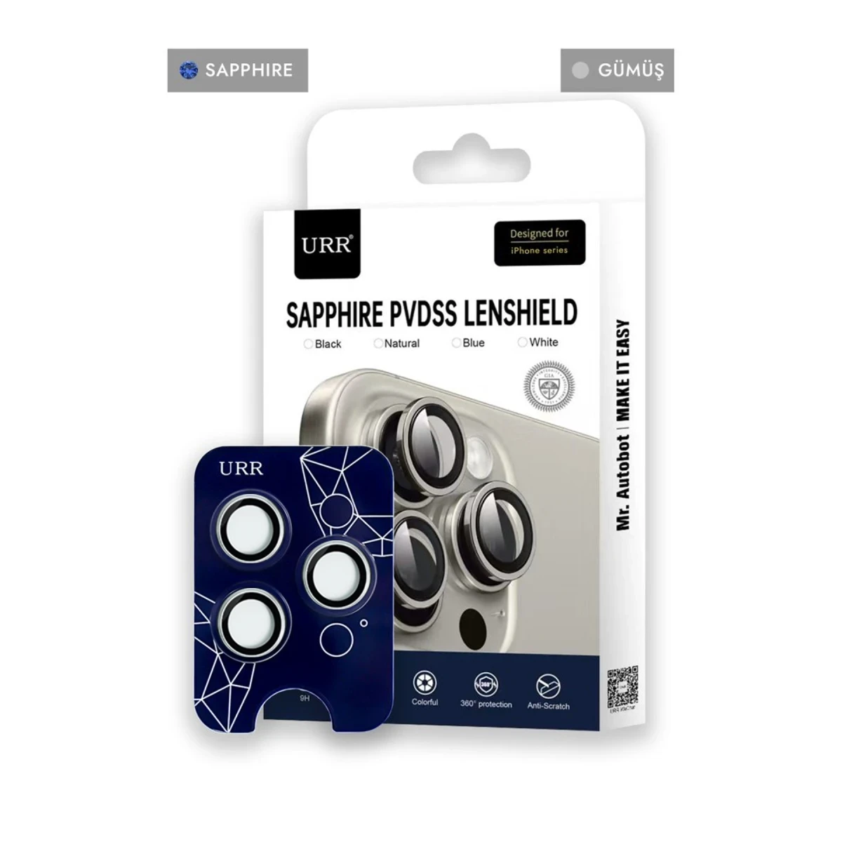 URR Apple iPhone 14 Pro Max Sapphire PVDSS Kamera Lens Koruyucu - Gümüş