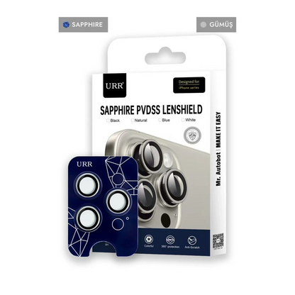 URR Apple iPhone 14 Pro Max Sapphire PVDSS Kamera Lens Koruyucu - Gümüş