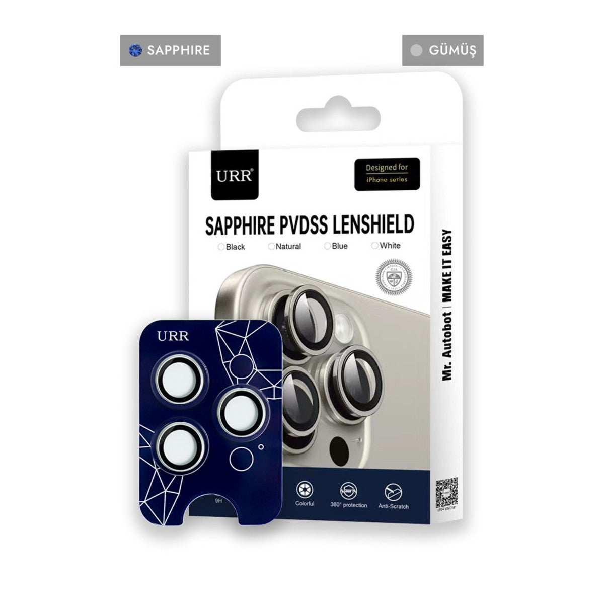 URR Apple iPhone 14 Pro Max Sapphire PVDSS Kamera Lens Koruyucu