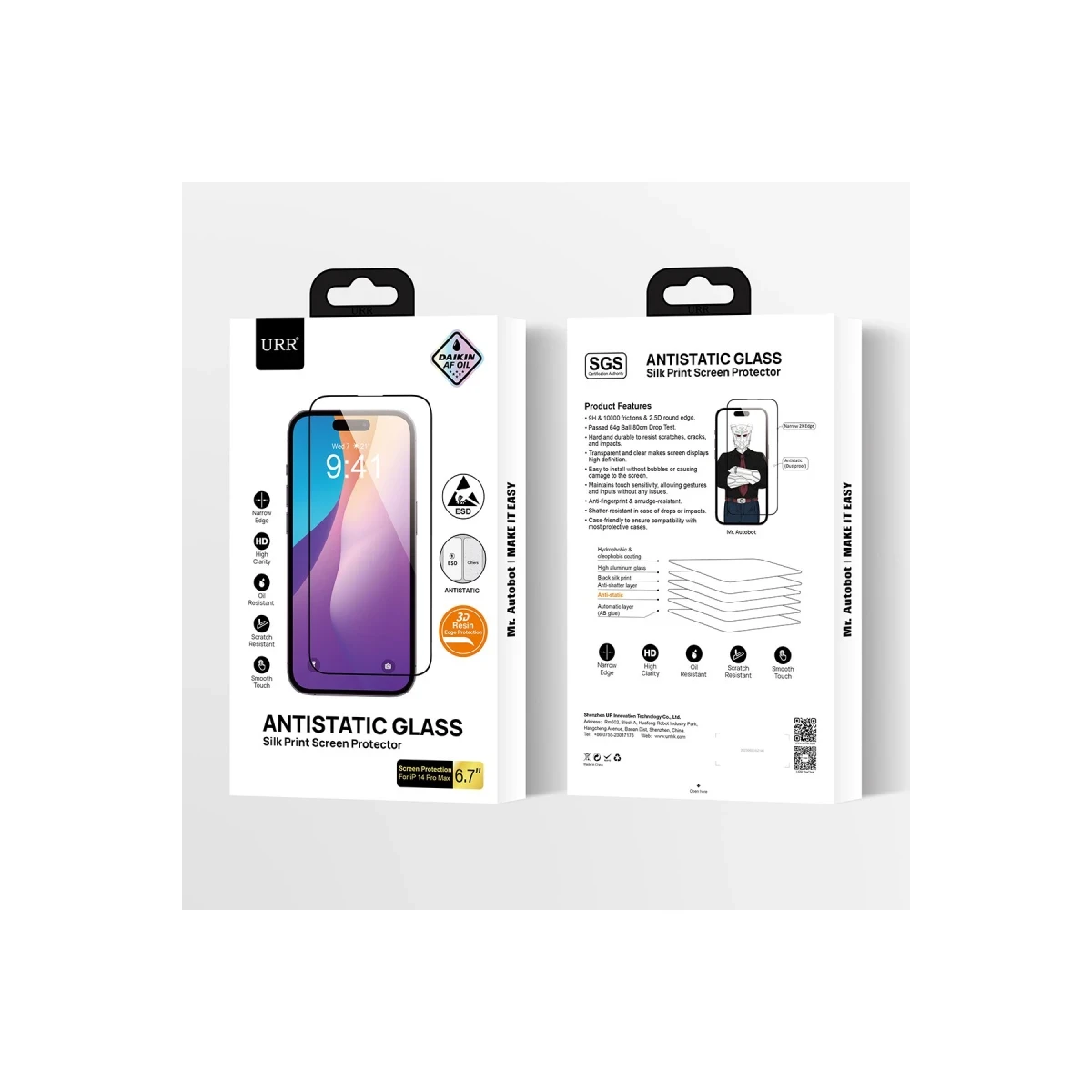 URR Apple iPhone 15 Pro 2.5D Antistatik Silkscreen Cam Ekran Koruyucu - Siyah
