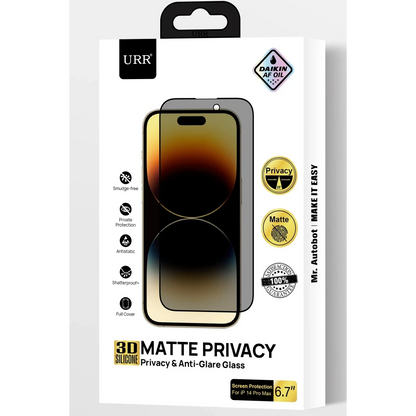 URR Apple iPhone 15 Pro 3D Matte Privacy Resin Edge Cam Ekran Koruyucu - Siyah