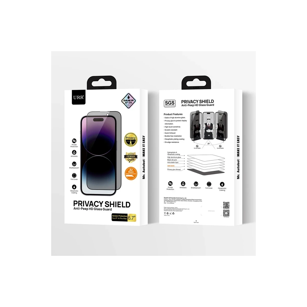 URR Apple iPhone 15 Pro 3D Privacy Resin Edge Cam Ekran Koruyucu - Siyah
