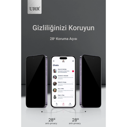URR Apple iPhone 15 Pro 3D Privacy Resin Edge Cam Ekran Koruyucu - Siyah