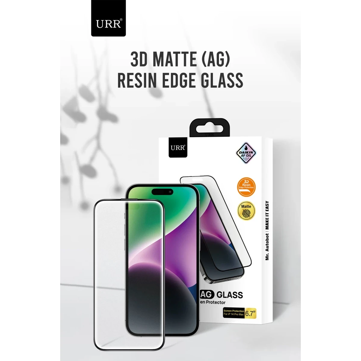 URR Apple iPhone 15 Pro Max 3D Matte Antiglare Resin Edge Cam Ekran Koruyucu - Siyah