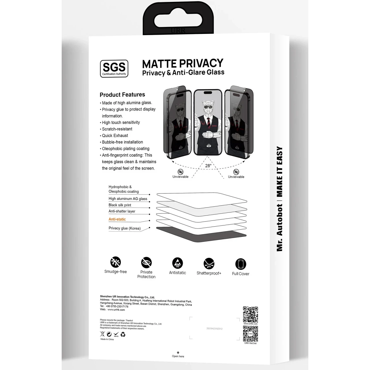 URR Apple iPhone 15 Pro Max 3D Matte Privacy Resin Edge Cam Ekran Koruyucu - Siyah