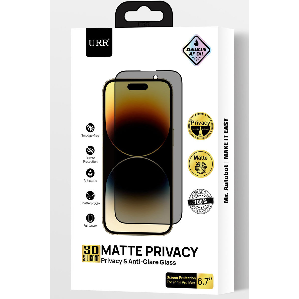 URR Apple iPhone 15 Pro Max 3D Matte Privacy Resin Edge Cam Ekran Koruyucu