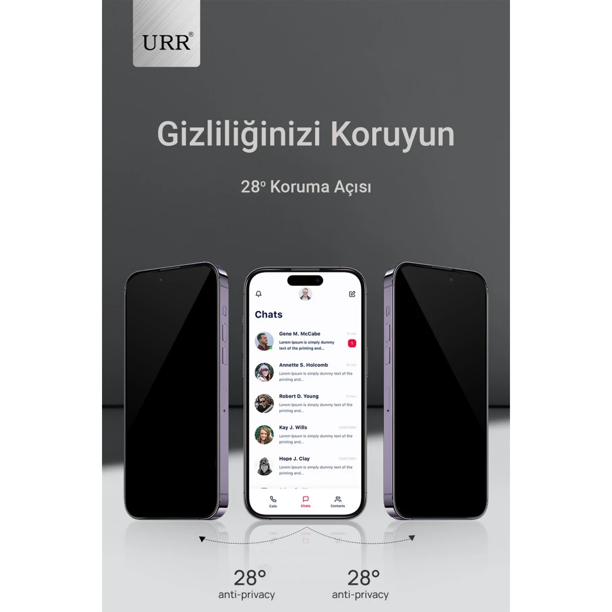 URR Apple iPhone 15 Pro Max 3D Privacy Resin Edge Cam Ekran Koruyucu - Siyah